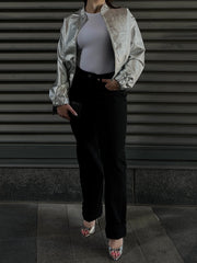 DEX Metallic Silver Bomber Jacket