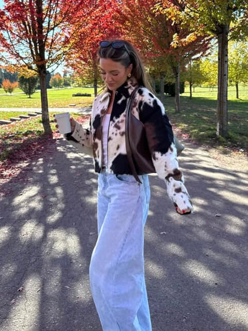 **PRESALE** NOISY MAY Cole Faux Fur Cow Print Jacket