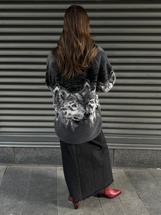 KUWALLA "Horsey Time" and "Wolf Pack" Unisex Sherpa Zip Up Jackets