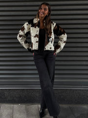 NOISY MAY Cole Faux Fur Cow Print Jacket