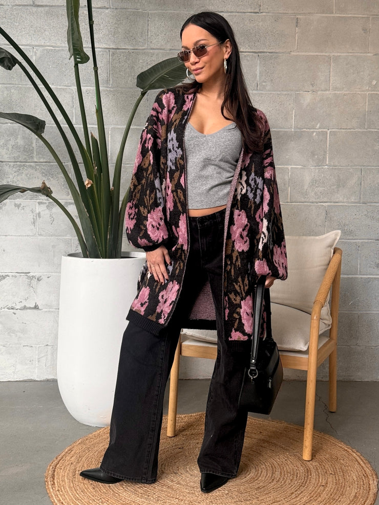 SALTWATER LUXE Emer Long Open Floral Cardigan