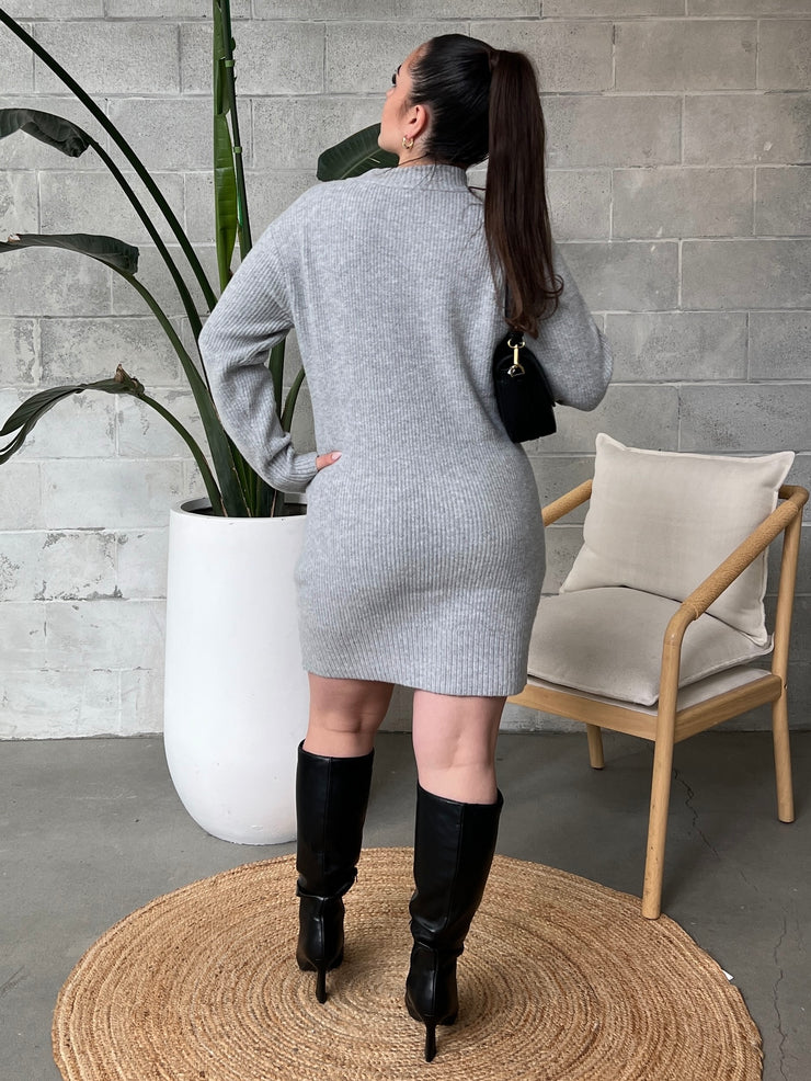 DEX Long Sleeve V-Neck Mini Sweater Dress