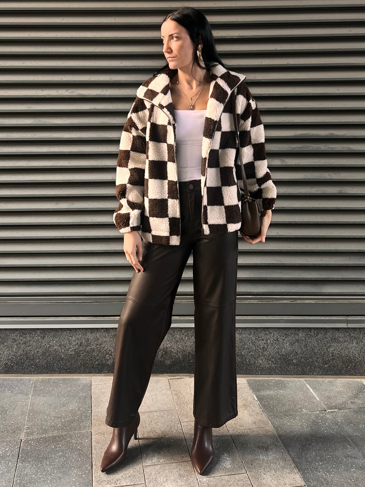 BRUNETTE THE LABEL Checkerboard Sherpa Jacket