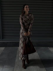 DEX Plaid Mesh Long Sleeve Top