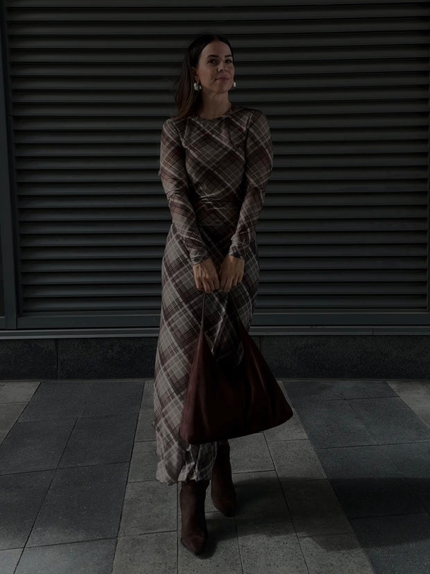 DEX Plaid Mesh Long Sleeve Top