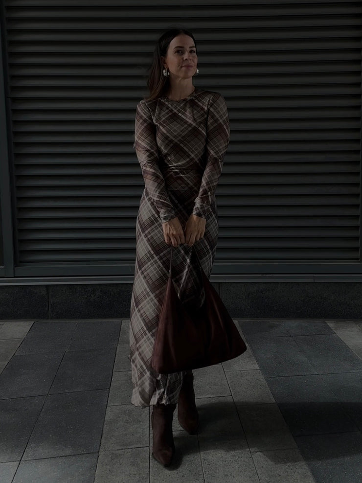 DEX Plaid Mesh Long Sleeve Top