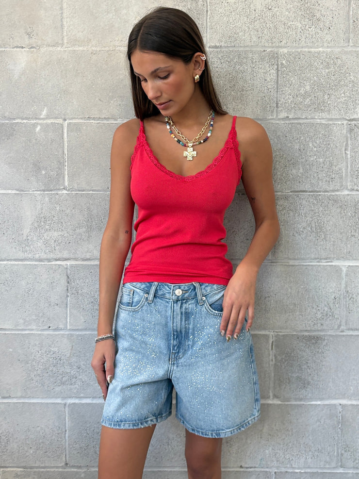 C'EST MOI Bamboo Lace Trim Tank