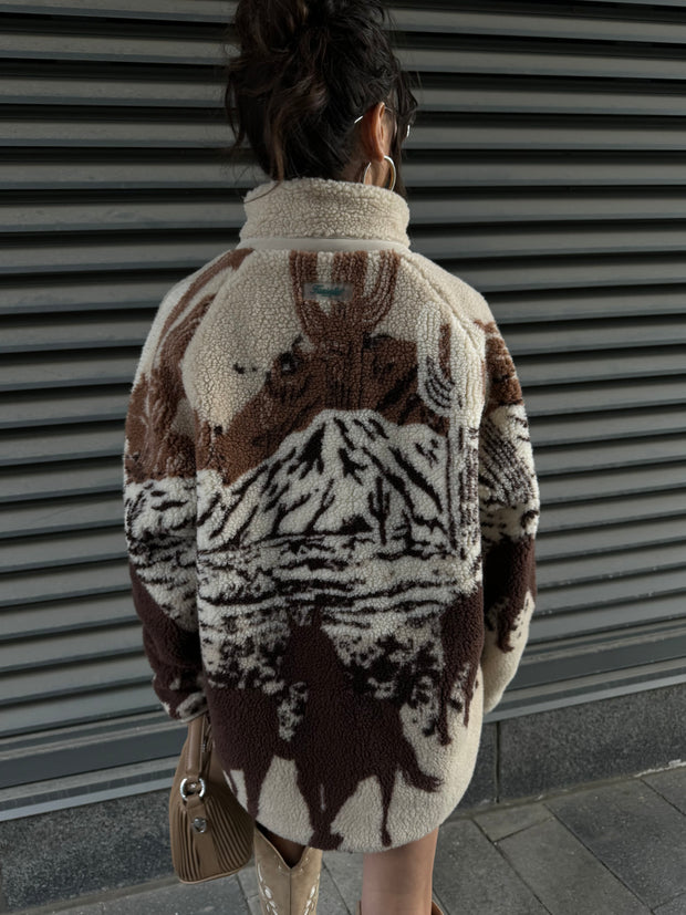 KUWALLA "Horsey Time" and "Wolf Pack" Unisex Sherpa Zip Up Jackets