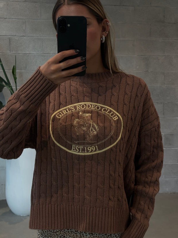 27 'Girl's Rodeo Club' Cable Knit Sweater