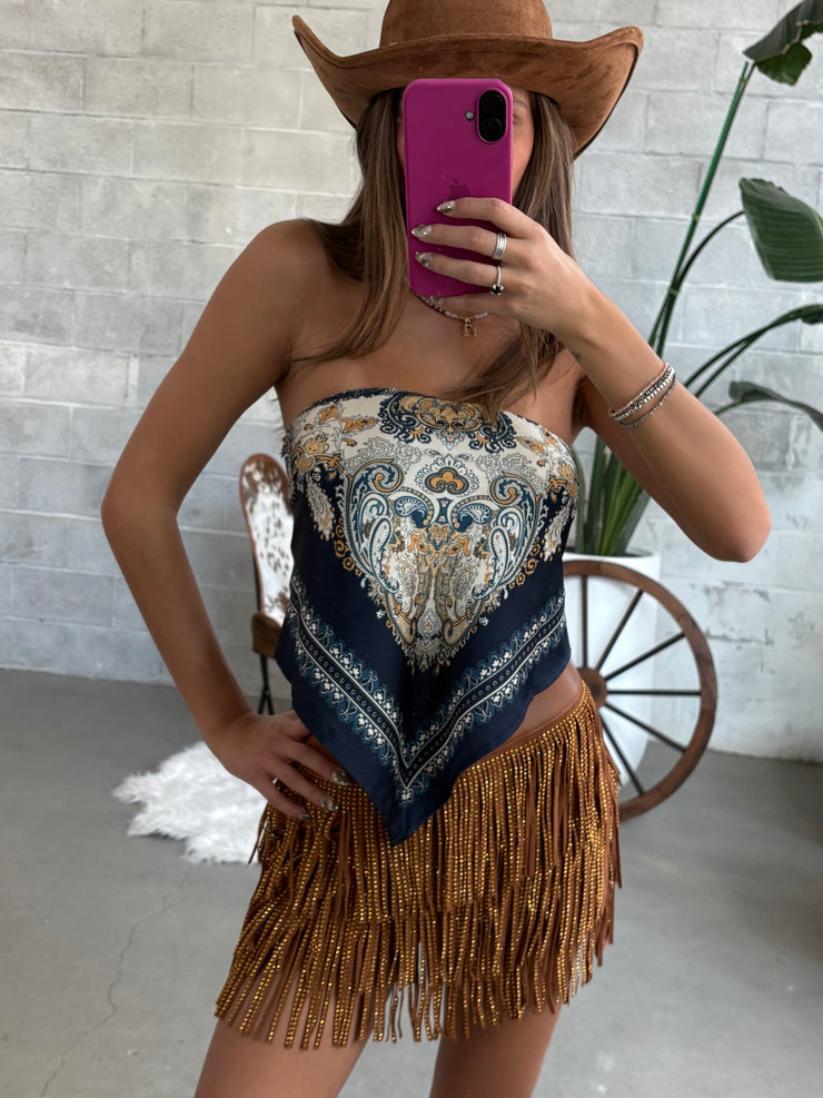 27 Faux Leather Studded Fringe Skort