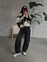 NOISY MAY Cole Faux Fur Cow Print Jacket