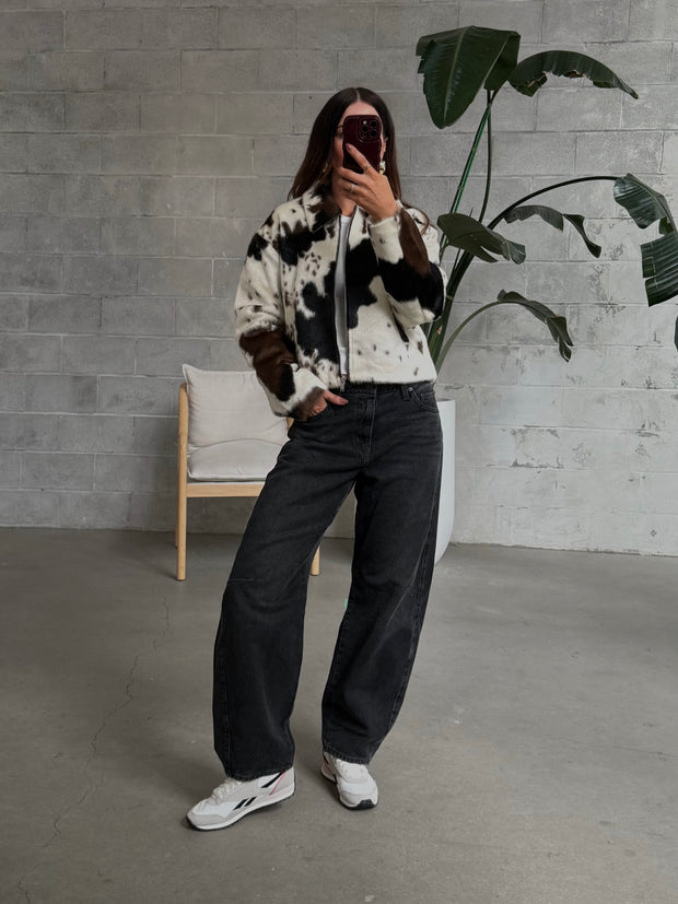 NOISY MAY Cole Faux Fur Cow Print Jacket