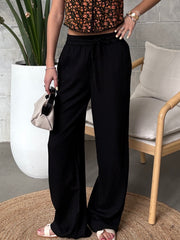 PIECES High Waisted Wide Leg Drawstring Pant