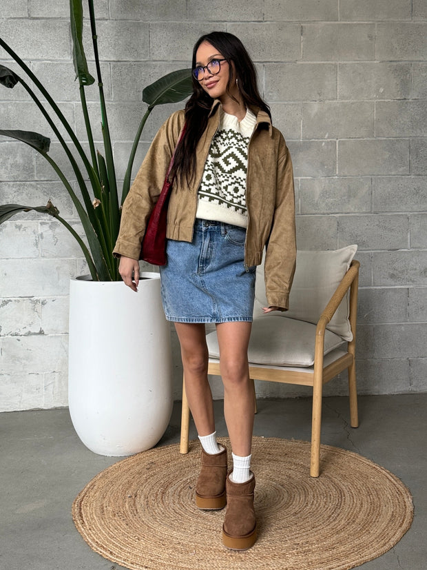 27 Faux Suede Bomber Jacket