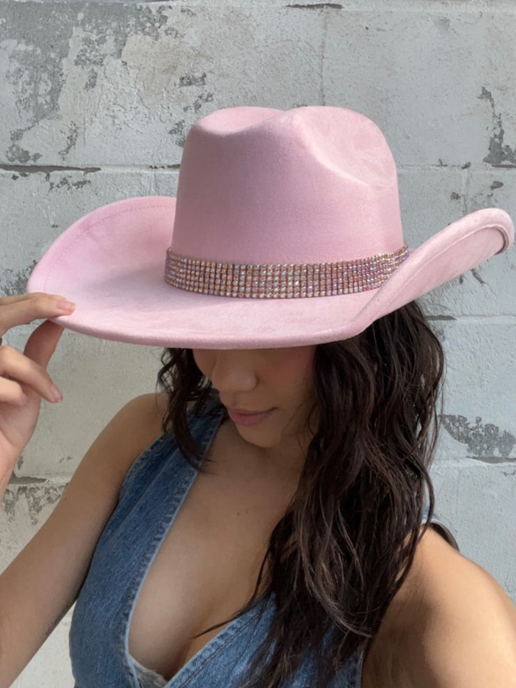 27 Rhinestone Banded Suede Cowboy Hat