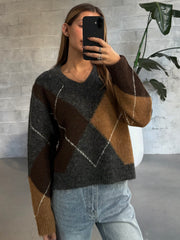 ROOM 34 V-Neck Patterned Sweater