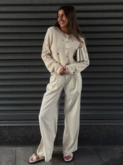 DEX Floral Embroidered Button Front Cardigan