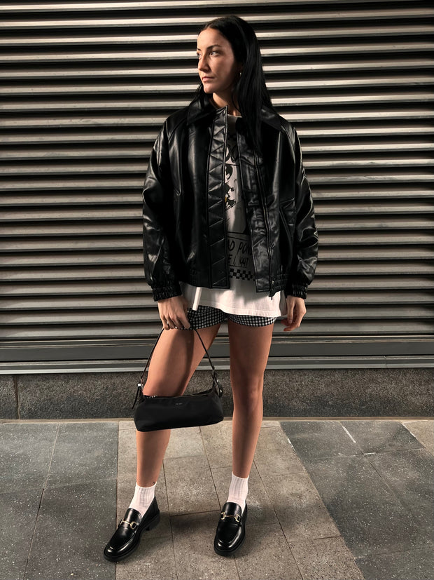 BRUNETTE THE LABEL Christine Oversized Vegan Leather Bomber Jacket