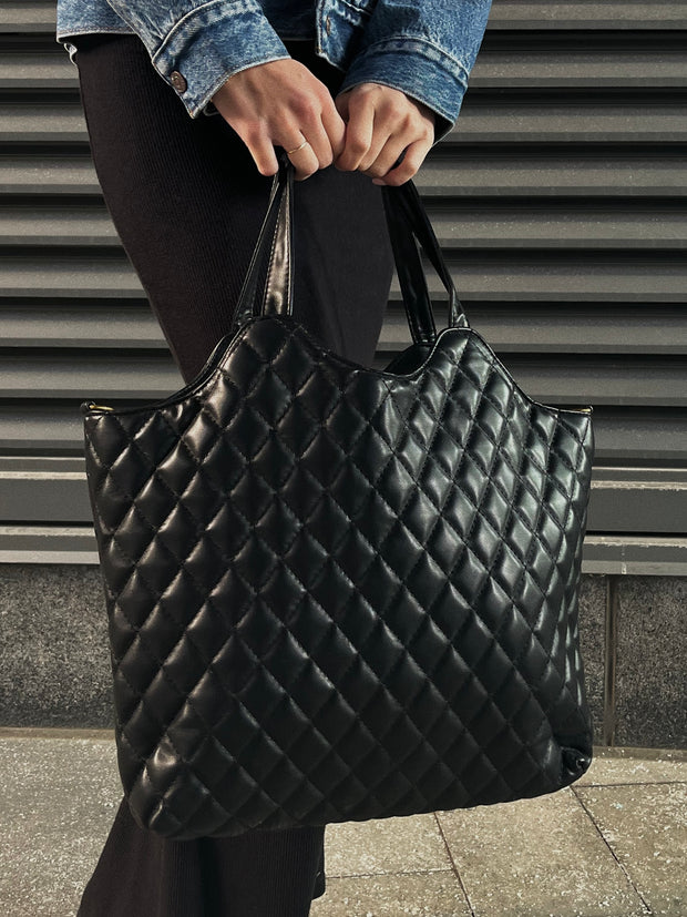 27 Faux Leather Quilted Tote Bag