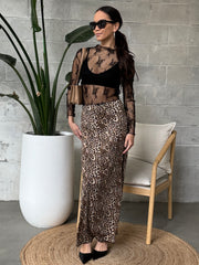 27 Lace Trim Leopard Maxi Skirt