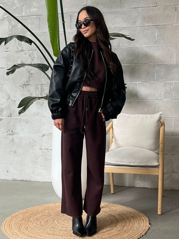 C'EST MOI Fleece Crop Crewneck Sweater and Wide Leg Pant Set