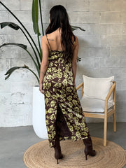 27 Floral Satin Corset Midi Dress