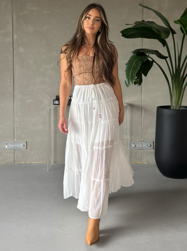 27 Drawstring Tiered Maxi Skirt