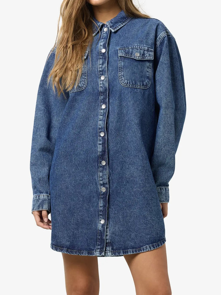 NOISY MAY Alva Button-Front Denim Mini Dress