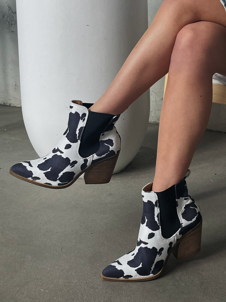 27 Tess Cow Print Bootie