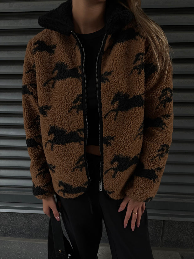 RD STYLE Jolene Horse Print Sherpa Jacket