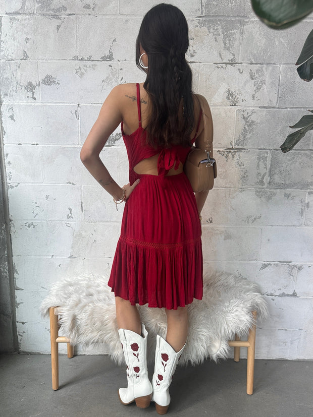 RD STYLE Sharlyn Shirred Tie Back Mini Dress