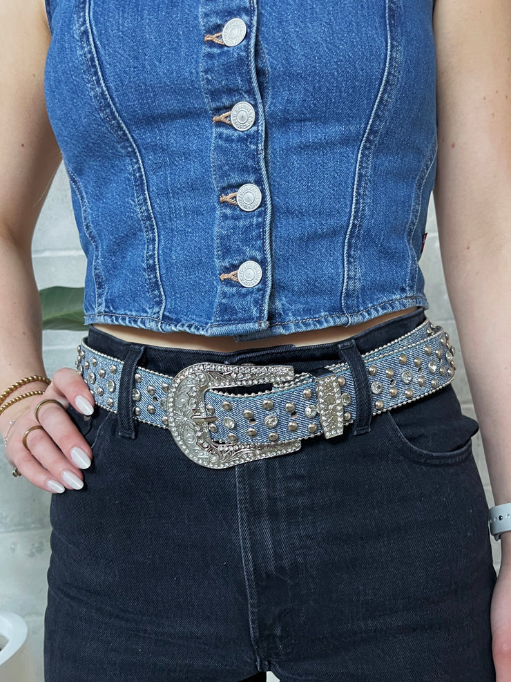 27 Western Rhinestone Studded Denim Belt