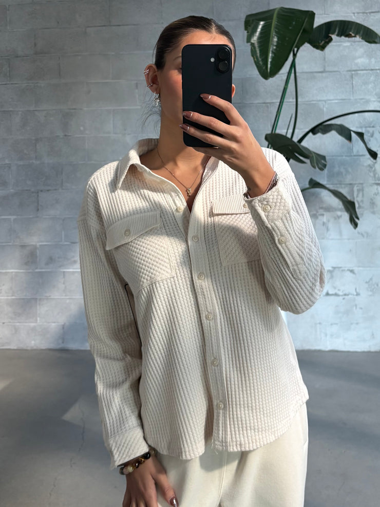 ROOM 34 Waffle Knit Button Front Shirt
