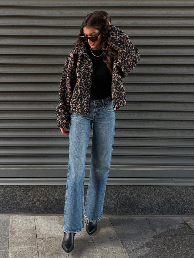 ONLY Lana Leopard Print Sherpa Jacket