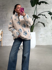 RD STYLE Half Zip Floral Sherpa Jacket