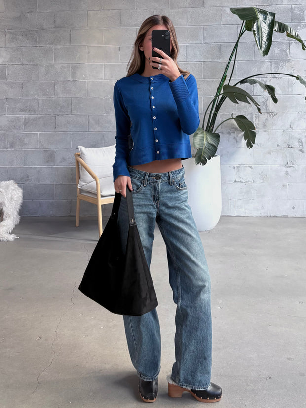 DEX Button Front Cropped Cardigan