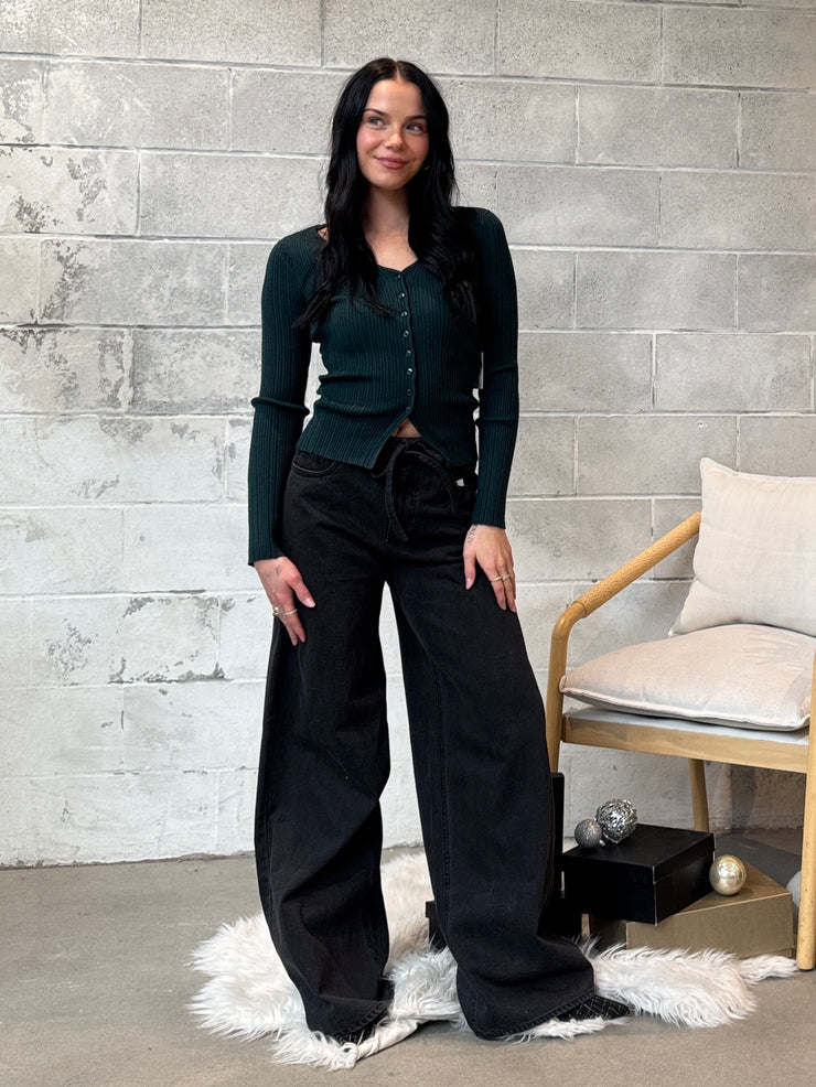 DEX Button Up Ribbed Sweater