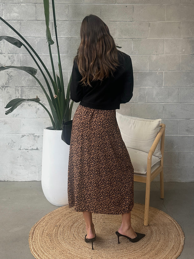 DEX Leopard Button Front Midi Skirt