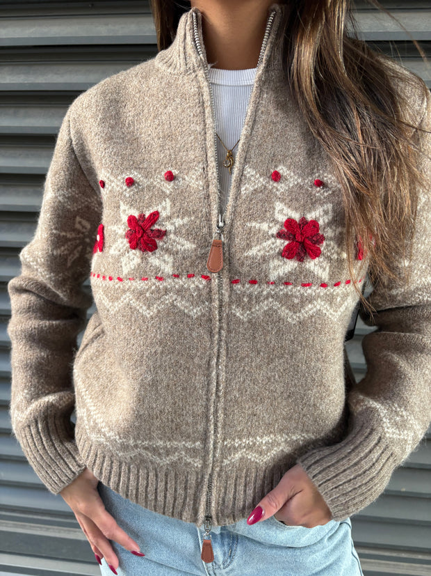 RD STYLE Double Zipper Embroidered Cardigan