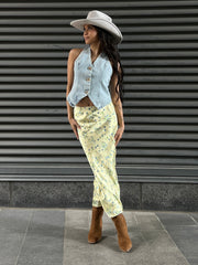 27 Morning Glory Floral Satin Maxi Skirt