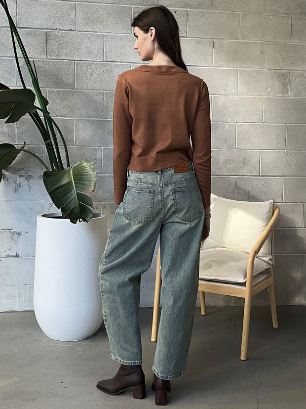 DEX Button Front Cropped Cardigan