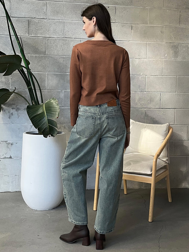DEX Button Front Cropped Cardigan