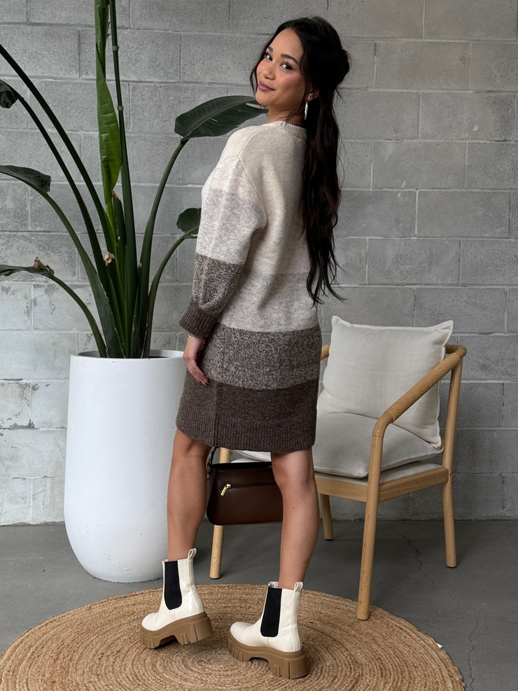 DEX Long Sleeve Color Block Sweater Dress