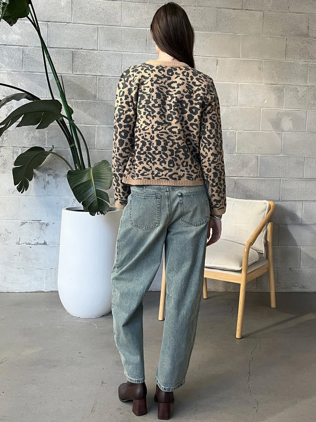 DEX Leopard Crewneck Cardigan