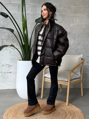 DEX Faux Leather Puffer Jacket