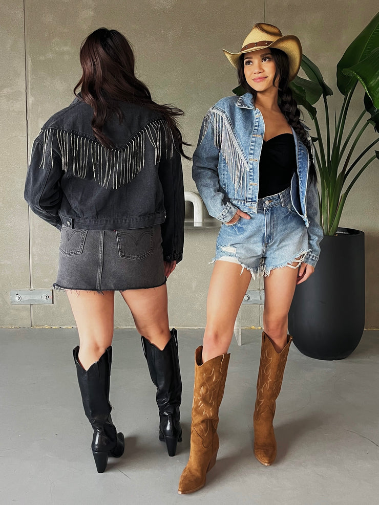 27 Denim Rhinestone Fringe Jacket