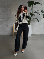 NOISY MAY Cole Faux Fur Cow Print Jacket