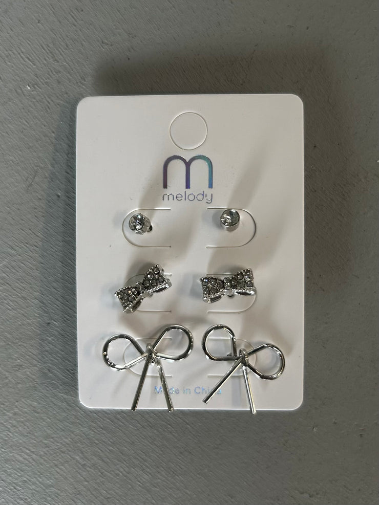 27 Metal Bow 3-in-1 Earring Set