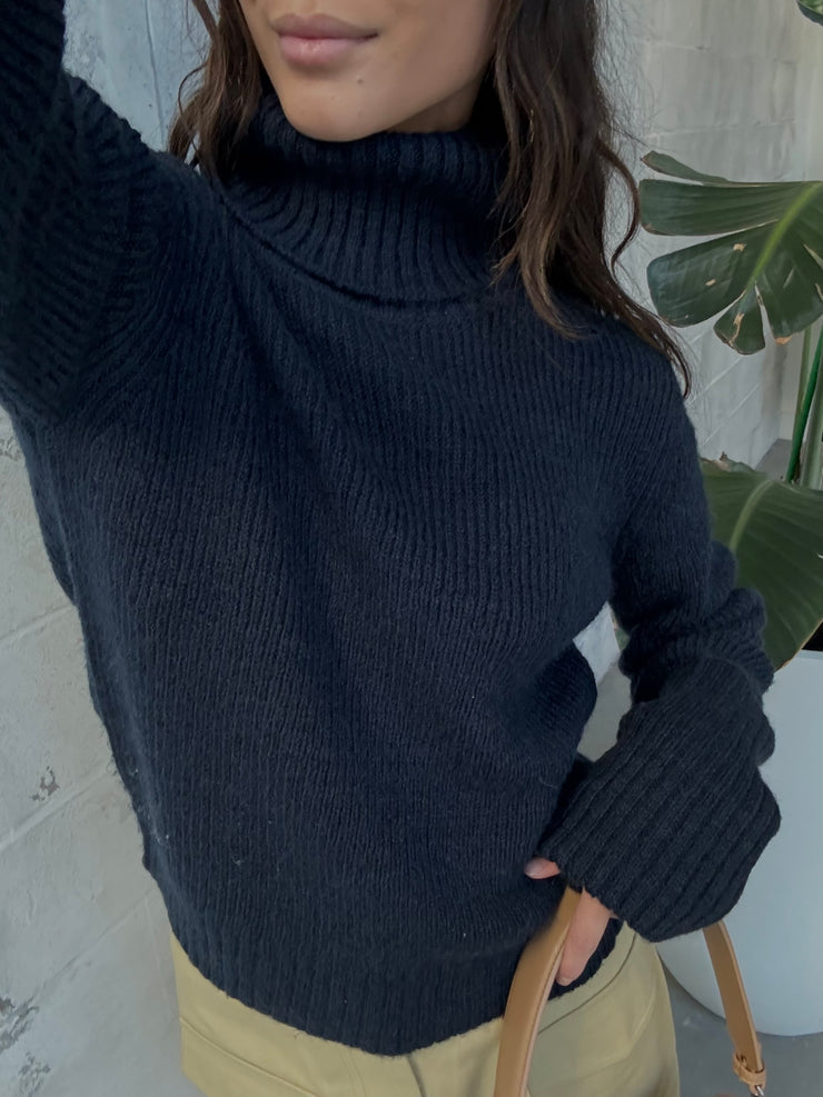 C'EST MOI Knit Crop Cuff Sleeve Turtleneck Sweater