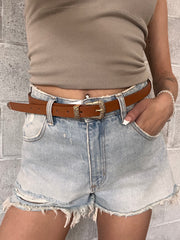 27 Floral Embossed Skinny Western Buckle Belt